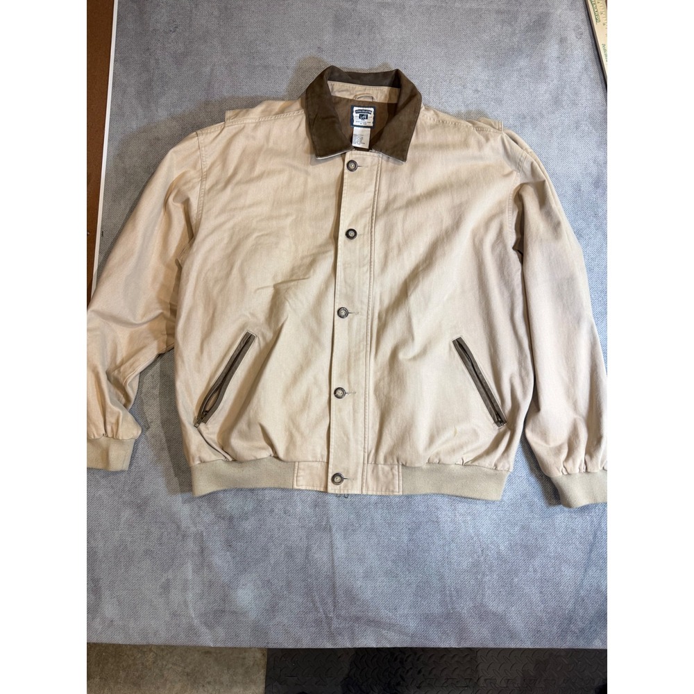 Vintage Lee Casual Collection Tan Cotton Bomber Jacket Leather Collar Mens XXL